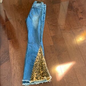 Women's Blue Jeans with Leopard Print Detail